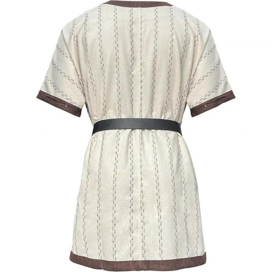 HiiFeuer Medieval Stripe Loose Tunic Top, with Vintage Belt and Bag, Renaissance Knight Lace Up Shirt, Viking Pirate Costume HiiFeuer Medieval Stripe Loose Tunic Top, with Vintage Belt and Bag, Renaissance Knight Lace Up Shirt, Viking Pirate Costume