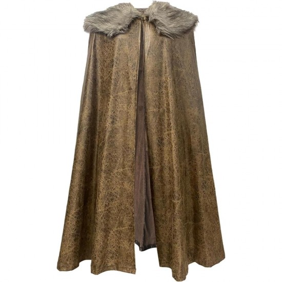 HiiFeuer Medieval Barbarian Cloak with Artificial Fur Shawl, Wrap Collar Viking Warrior Cape, Renaissance Role Play Costume