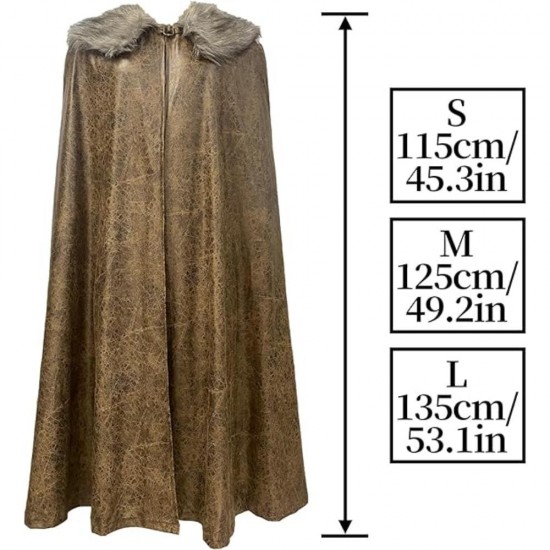 HiiFeuer Medieval Barbarian Cloak with Artificial Fur Shawl, Wrap Collar Viking Warrior Cape, Renaissance Role Play Costume