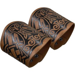 HiiFeuer 2 PCS Viking Embossed Faux Leather Cuff Bracelet, Norse Retro Wristband, Nordic Mjolnir Vegvisir Pattern Cuff Bangle Bracelet