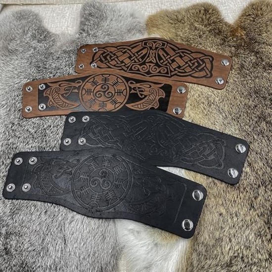 HiiFeuer 2 PCS Viking Embossed Faux Leather Cuff Bracelet, Norse Retro Wristband, Nordic Mjolnir Vegvisir Pattern Cuff Bangle Bracelet HiiFeuer 2 PCS Viking Embossed Faux Leather Cuff Bracelet, Norse Retro Wristband, Nordic Mjolnir Vegvisir Pattern Cuff Bangle Bracelet
