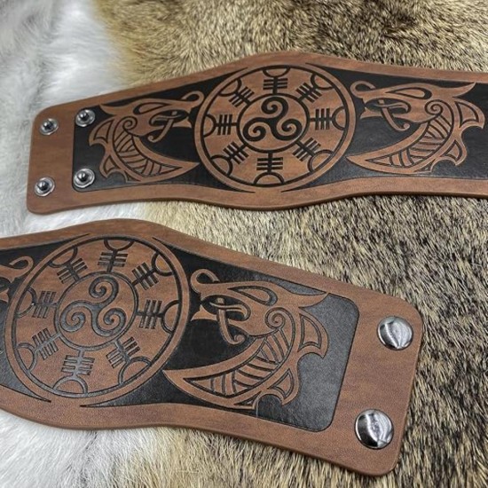 HiiFeuer 2 PCS Viking Embossed Faux Leather Cuff Bracelet, Norse Retro Wristband, Nordic Mjolnir Vegvisir Pattern Cuff Bangle Bracelet HiiFeuer 2 PCS Viking Embossed Faux Leather Cuff Bracelet, Norse Retro Wristband, Nordic Mjolnir Vegvisir Pattern Cuff Bangle Bracelet