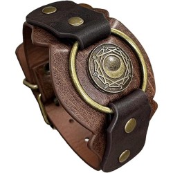 HiiFeuer Viking Runes Faux Leather Cuff Bracelet, Norse Retro Wristband, Nordic Buckle Fastening Cuff Bangle Bracelet
