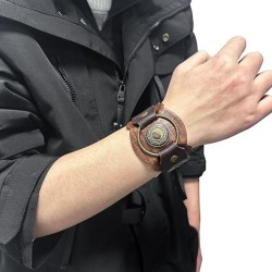 HiiFeuer Viking Runes Faux Leather Cuff Bracelet, Norse Retro Wristband, Nordic Buckle Fastening Cuff Bangle Bracelet