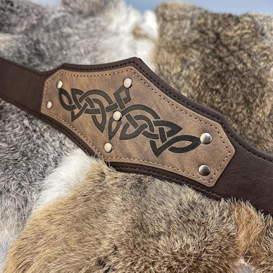 HiiFeuer Medieval Embossed Faux Leather Headpiece, Retro Renaissance Adjustable Headband, Cosplay Costume Accessories