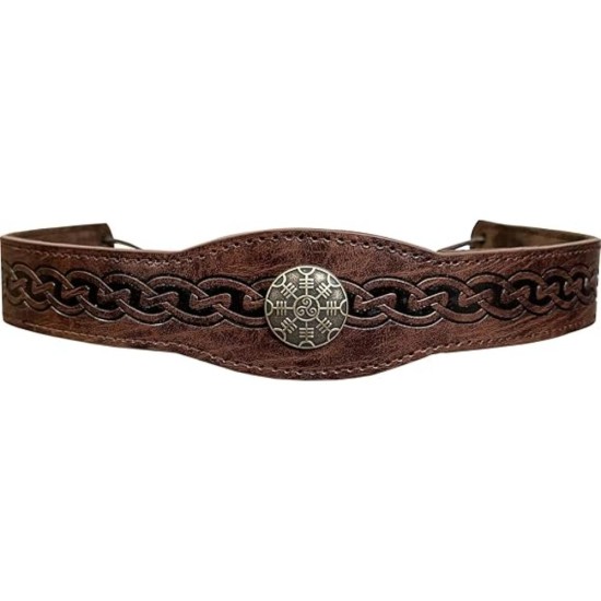 HiiFeuer Medieval Embossed Faux Leather Headpiece, Retro Renaissance Adjustable Headband, Cosplay Costume Accessories