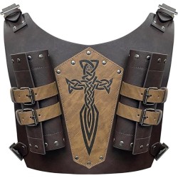 HiiFeuer Medieval Faux Leather Embossed Double Back Sword Frog, Adjustable Renaissance Knight Mercenary Sword Holster