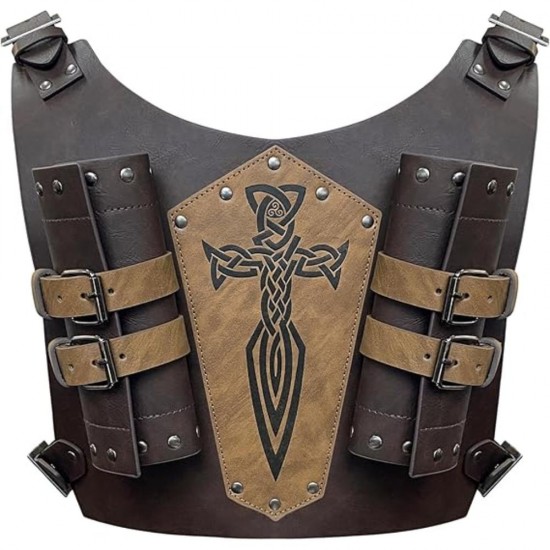 HiiFeuer Medieval Faux Leather Embossed Double Back Sword Frog, Adjustable Renaissance Knight Mercenary Sword Holster HiiFeuer Medieval Faux Leather Embossed Double Back Sword Frog, Adjustable Renaissance Knight Mercenary Sword Holster