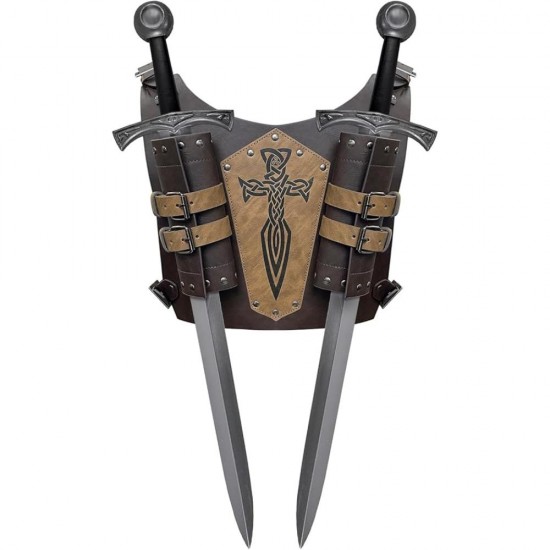HiiFeuer Medieval Faux Leather Embossed Double Back Sword Frog, Adjustable Renaissance Knight Mercenary Sword Holster HiiFeuer Medieval Faux Leather Embossed Double Back Sword Frog, Adjustable Renaissance Knight Mercenary Sword Holster