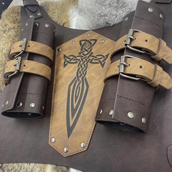 HiiFeuer Medieval Faux Leather Embossed Double Back Sword Frog, Adjustable Renaissance Knight Mercenary Sword Holster HiiFeuer Medieval Faux Leather Embossed Double Back Sword Frog, Adjustable Renaissance Knight Mercenary Sword Holster