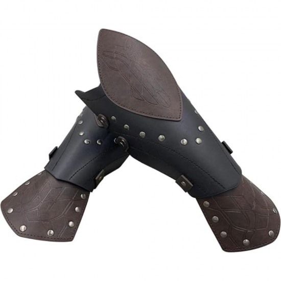 HiiFeuer Medieval Embossed Faux Leather Elf Arm Guards, Fantasy Cosplay Buckle Bracers, Knight Archer Gauntlets for LARP HiiFeuer Medieval Embossed Faux Leather Elf Arm Guards, Fantasy Cosplay Buckle Bracers, Knight Archer Gauntlets for LARP