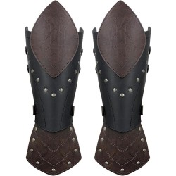HiiFeuer Medieval Embossed Faux Leather Elf Arm Guards, Fantasy Cosplay Buckle Bracers, Knight Archer Gauntlets for LARP