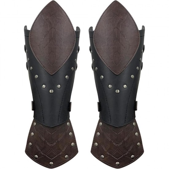 HiiFeuer Medieval Embossed Faux Leather Elf Arm Guards, Fantasy Cosplay Buckle Bracers, Knight Archer Gauntlets for LARP HiiFeuer Medieval Embossed Faux Leather Elf Arm Guards, Fantasy Cosplay Buckle Bracers, Knight Archer Gauntlets for LARP