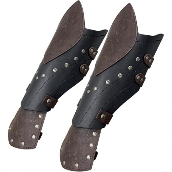 HiiFeuer Medieval Embossed Faux Leather Elf Arm Guards, Fantasy Cosplay Buckle Bracers, Knight Archer Gauntlets for LARP HiiFeuer Medieval Embossed Faux Leather Elf Arm Guards, Fantasy Cosplay Buckle Bracers, Knight Archer Gauntlets for LARP