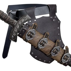 HiiFeuer Medieval Faux Leather Double Back Sword Frog, Mercenary Adjustable Sword Holster, Middle Ages Back Sword Holster